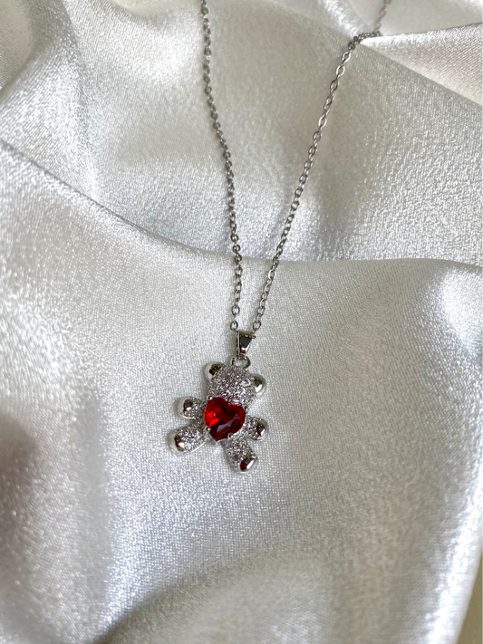 Teddy Bear Heart Steel Necklace