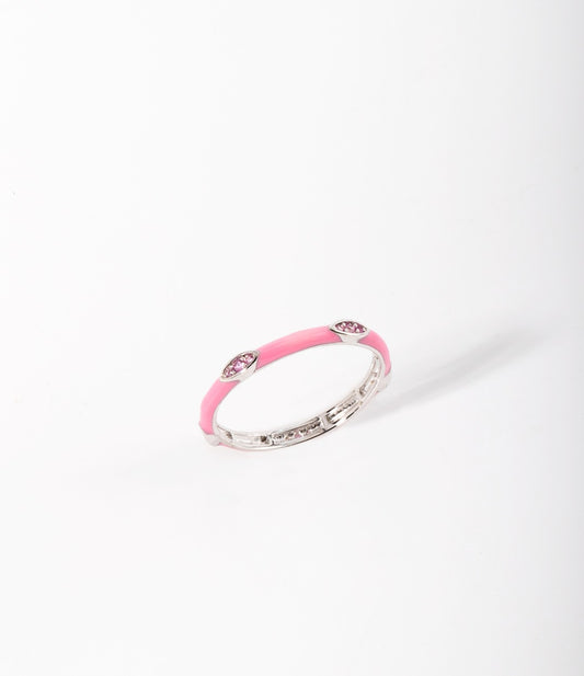Pink Enameled Imported Silver Ring