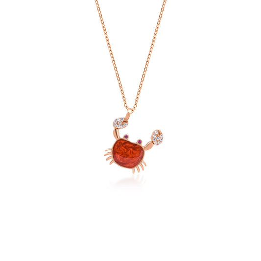 Silver Necklace with Enameled Crab Figure 