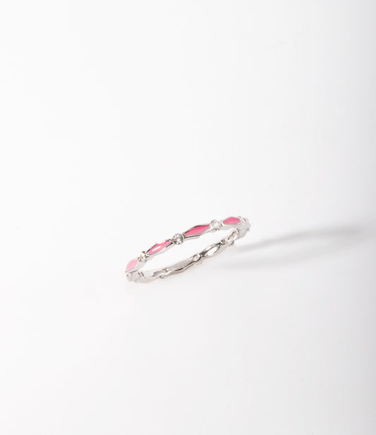 Pink Enameled Imported Silver Ring