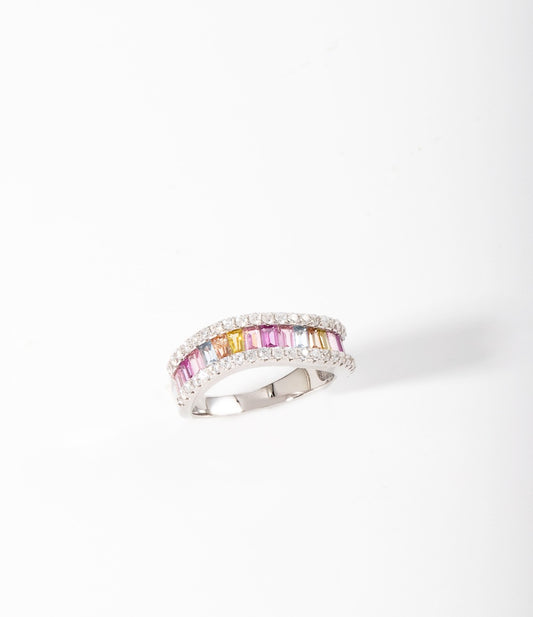 Imported Silver Ring with Colored Row Stones