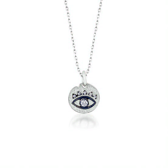 Stoned Eye Medallion Silver Necklace