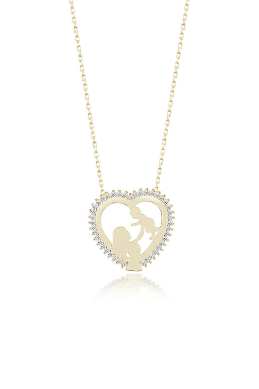 Stoned Mother Baby Silver Necklace