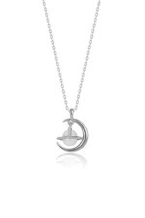 Moon Silver Necklace with Pearls