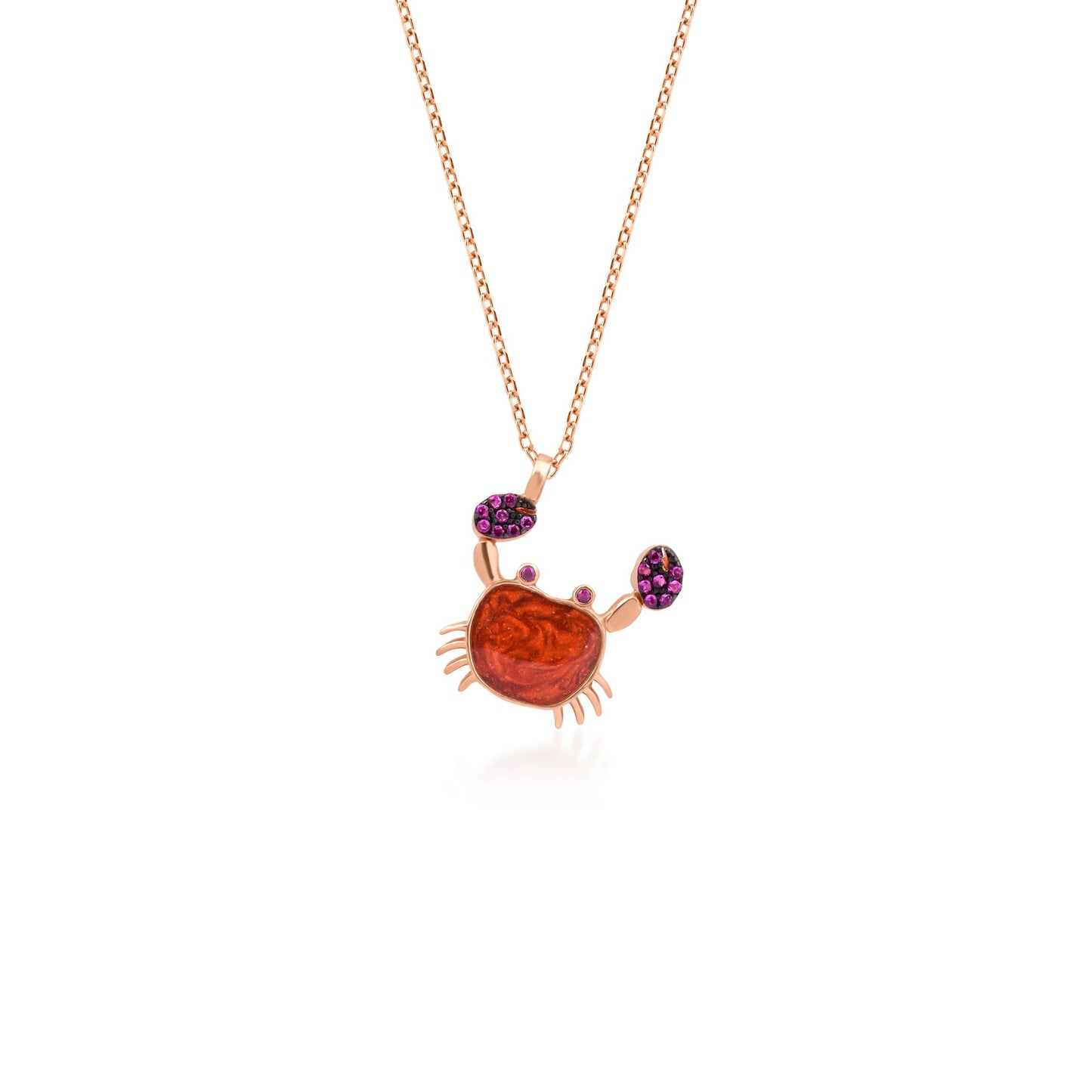 Silver Necklace with Enameled Crab Figure 