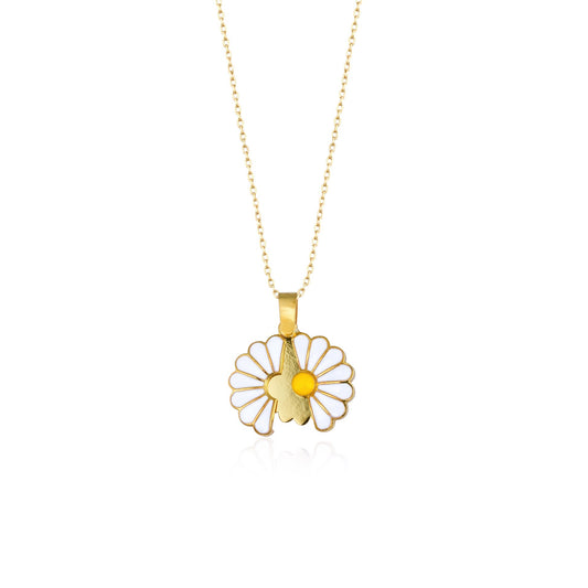 Opened Daisy Flower Silver Necklace