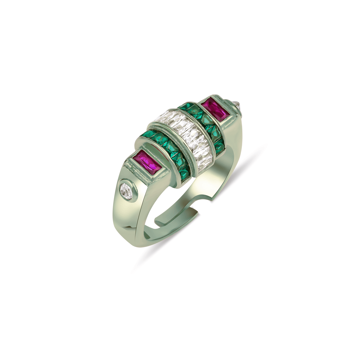 Adjustable Silver Ring with Colored Stones