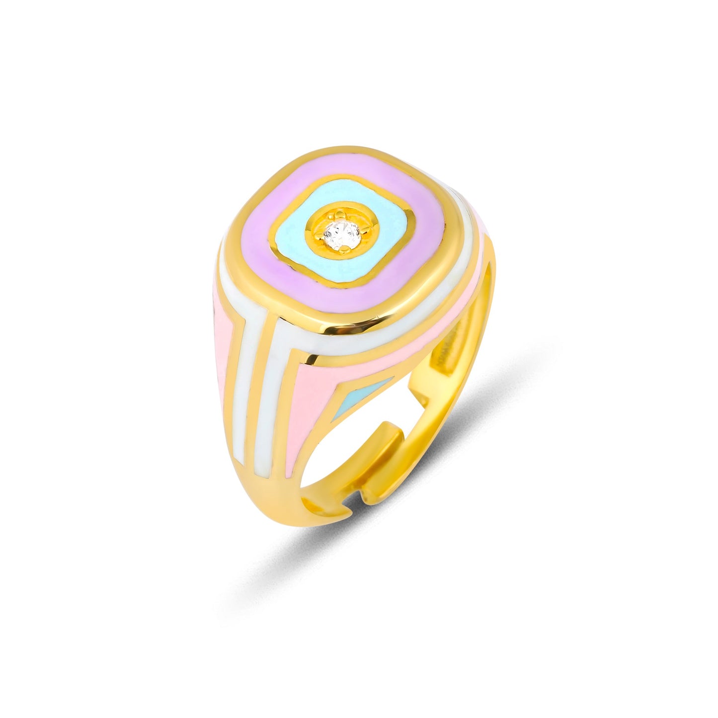 Adjustable Silver Ring with Colored Enamel